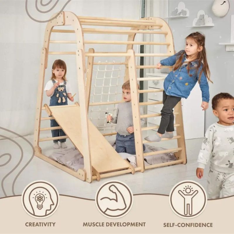 Goodevas indoor wooden playground for children 6in1 playground swings set slide board benefits