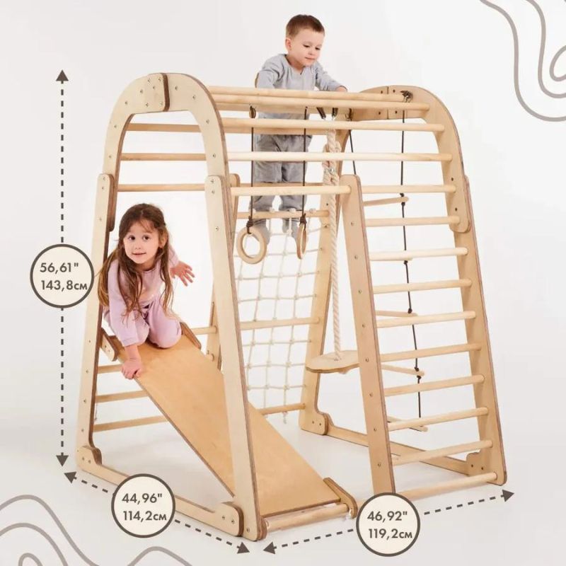 Goodevas indoor wooden playground for children 6in1 playground swings set slide board demensions