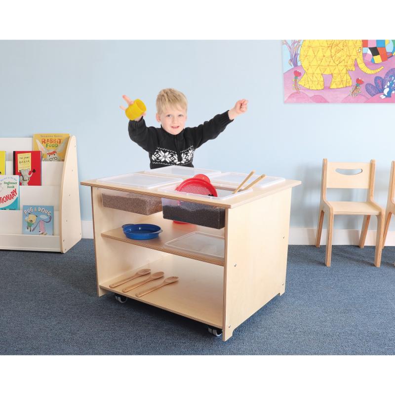 Whitney Bothers Mobile Sensory Table With Trays and Lids Kid playing